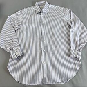 Brioni 100% Cotton‎ Made In Italy Striped Pink Gray White  Button Down 17/43